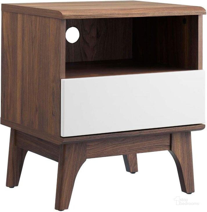 The appearance of Envision Nightstand In Walnut White designed by Modway in the modern / contemporary interior design. This walnut white piece of furniture  was selected by 1StopBedrooms from Envision Collection to add a touch of cosiness and style into your home. Sku: MOD-7068-WAL-WHI. Product Type: Nightstand. Material: MDF. Image1