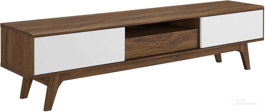 The appearance of Envision Walnut White 70 Inch Media Console Wood TV Stand designed by Modway in the modern / contemporary interior design. This walnut white piece of furniture  was selected by 1StopBedrooms from Envision Collection to add a touch of cosiness and style into your home. Sku: EEI-3304-WAL-WHI. Product Type: TV Stand. Material: MDF. Image1