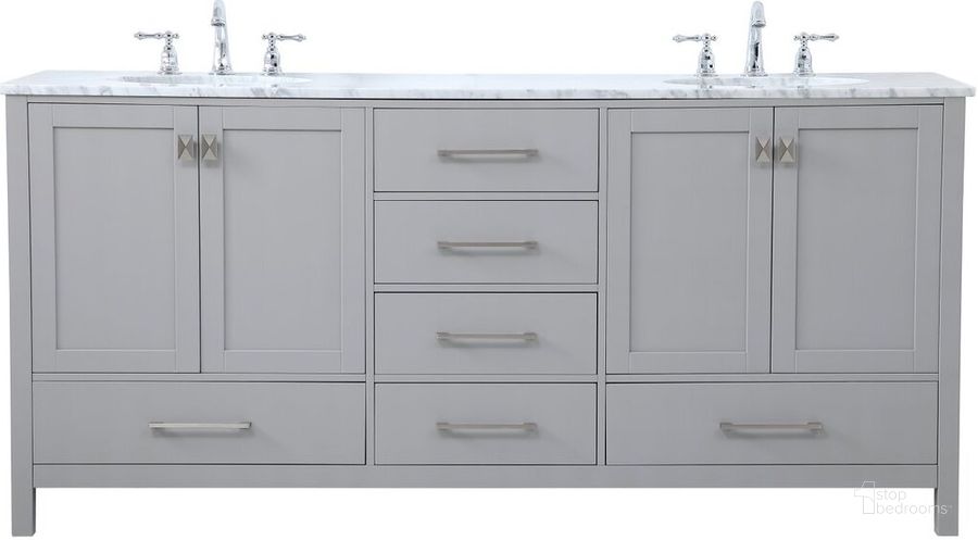 The appearance of Erina 72 Inch Double Bathroom Vanity In Gray designed by Elegant Lighting in the traditional interior design. This gray piece of furniture  was selected by 1StopBedrooms from Erina Collection to add a touch of cosiness and style into your home. Sku: VF18972DGR. Material: Wood. Product Type: Bathroom Vanity. Image1