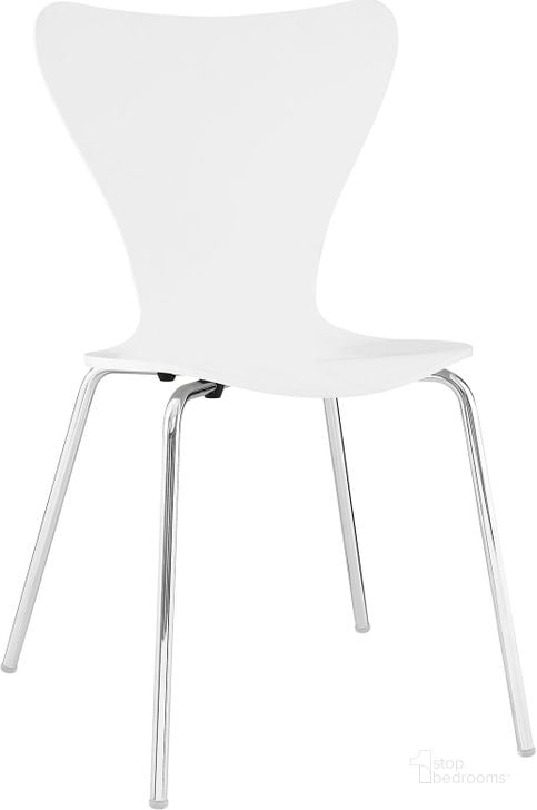 The appearance of Ernie White Dining Side Chair EEI-537-WHI designed by Modway in the modern / contemporary interior design. This white piece of furniture  was selected by 1StopBedrooms from Ernie Collection to add a touch of cosiness and style into your home. Sku: EEI-537-WHI. Material: Wood. Product Type: Side Chair. Image1