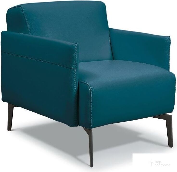 The appearance of Eros Pavone Leather Accent Chair designed by Bellini Modern Living in the modern / contemporary interior design. This blue piece of furniture  was selected by 1StopBedrooms from Eros Collection to add a touch of cosiness and style into your home. Sku: Eros PAV. Product Type: Accent Chair.