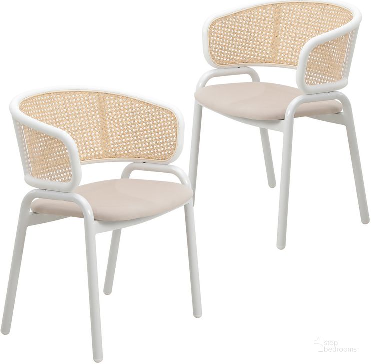 The appearance of Ervilla Dining Chair Set of 2 with Steel Legs and Wicker Back In Beige designed by LeisureMod in the modern / contemporary interior design. This beige piece of furniture  was selected by 1StopBedrooms from Ervilla Collection to add a touch of cosiness and style into your home. Sku: ECW-20BG2. Material: Steel. Product Type: Dining Chair. Image1