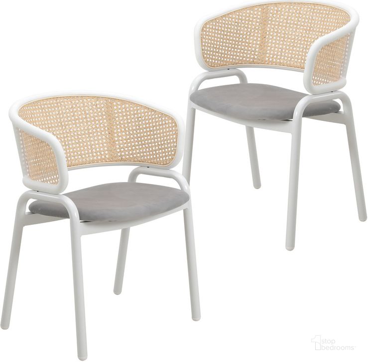 The appearance of Ervilla Dining Chair Set of 2 with White Steel Legs and Wicker Back In Grey designed by LeisureMod in the modern / contemporary interior design. This grey piece of furniture  was selected by 1StopBedrooms from Ervilla Collection to add a touch of cosiness and style into your home. Sku: ECW-20GR2. Material: Steel. Product Type: Dining Chair. Image1