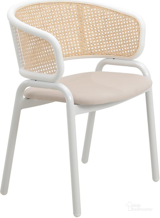 The appearance of Ervilla Dining Chair with Steel Legs and Wicker Back In Beige designed by LeisureMod in the modern / contemporary interior design. This beige piece of furniture  was selected by 1StopBedrooms from Ervilla Collection to add a touch of cosiness and style into your home. Sku: ECW-20BG. Material: Steel. Product Type: Dining Chair. Image1