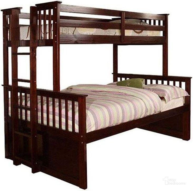 The appearance of Ervin Brown Twin Over Full Bunk Bed 0qd2275329 designed by Isaac Tahari in the transitional interior design. This espresso piece of furniture  was selected by 1StopBedrooms from Ervin Collection to add a touch of cosiness and style into your home. Sku: CM-BK458F-EXP-1;CM-BK458F-EXP-2. Bed Type: Bunk Bed. Material: Wood. Product Type: Bunk Bed. Bed Size: Twin Over Full. Image1