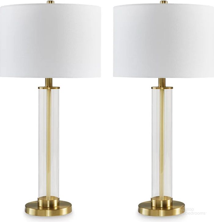 The appearance of Espiridion Clear/Brass Desk and Buffet Lamp Set of 2 designed by Off 5th Home in the modern / contemporary interior design. This clear/brass piece of furniture  was selected by 1StopBedrooms from Espiridion Collection to add a touch of cosiness and style into your home. Sku: L431584. Material: Glass. Product Type: Table Lamp. Image1