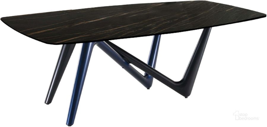 The appearance of Esse Grey And Blue With Noir Desir Ceramic Top Dining Table designed by Bellini Modern Living in the modern / contemporary interior design. This dark brown piece of furniture  was selected by 1StopBedrooms from Esse Collection to add a touch of cosiness and style into your home. Sku: Esse DT GRY-BLK. Table Base Style: Double Pedestal. Product Type: Dining Table. Table Top Shape: Rectangular. Size: 47". Image1