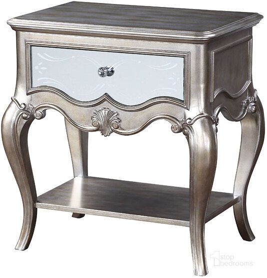 The appearance of Esteban One Drawer Nightstand designed by ACME in the glam interior design. This antique champagne piece of furniture  was selected by 1StopBedrooms from Esteban Collection to add a touch of cosiness and style into your home. Sku: 22207. Material: Wood. Product Type: Nightstand. Image1