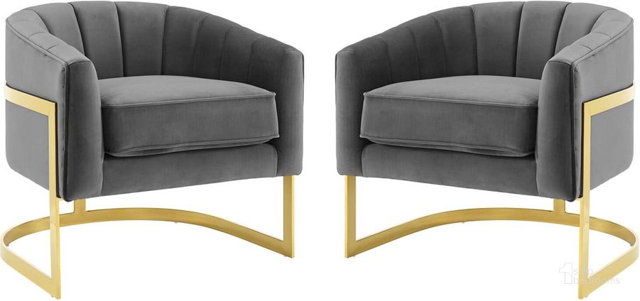 The appearance of Esteem Accent Armchair Performance Velvet Set of 2 designed by Modway in the modern / contemporary interior design. This gray piece of furniture  was selected by 1StopBedrooms from Esteem Collection to add a touch of cosiness and style into your home. Sku: EEI-4422-GRY. Product Type: Accent Chair. Material: Pine. Image1