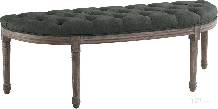 The appearance of Esteem Gray Vintage French Upholstered Fabric Semi-Circle Bench designed by Modway in the modern / contemporary interior design. This gray piece of furniture  was selected by 1StopBedrooms from Esteem Collection to add a touch of cosiness and style into your home. Sku: EEI-3369-GRY. Material: Wood. Product Type: Bench. Image1