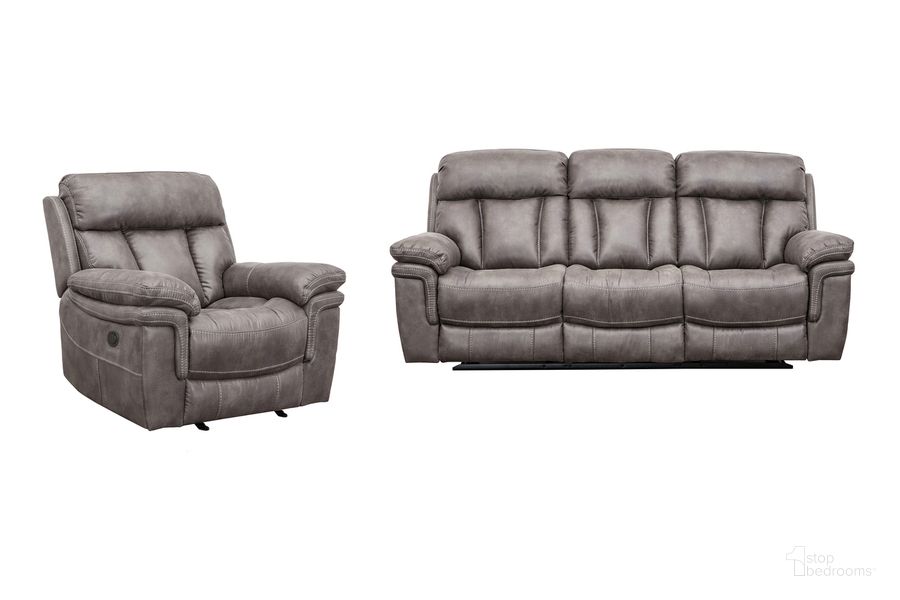 The appearance of Estelle Power Reclining 2-Piece Sofa and Recliner Set In Gunmetal Fabric designed by Armen Living in the modern / contemporary interior design. This gunmetal piece of furniture  was selected by 1StopBedrooms from Estelle Collection to add a touch of cosiness and style into your home. Sku: LCES1GM;LCES3GM. Material: Polyester. Product Type: Living Room Set. Image1
