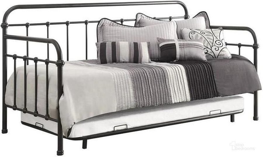 The appearance of Estephan Black Twin Day Bed and Futon designed by Versailles Home in the transitional interior design. This black piece of furniture  was selected by 1StopBedrooms from Estephan Collection to add a touch of cosiness and style into your home. Sku: 300398. Bed Type: Daybed. Material: Metal. Product Type: DayBed. Bed Size: Twin. Image1