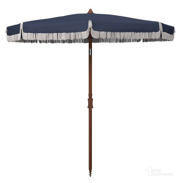 The appearance of Estonia 6.5 Ft Fringe Umbrella in Navy designed by Safavieh in the modern / contemporary interior design. This navy piece of furniture  was selected by 1StopBedrooms from Estonia Collection to add a touch of cosiness and style into your home. Sku: PAT8500B. Material: Metal. Product Type: Umbrella. Image1