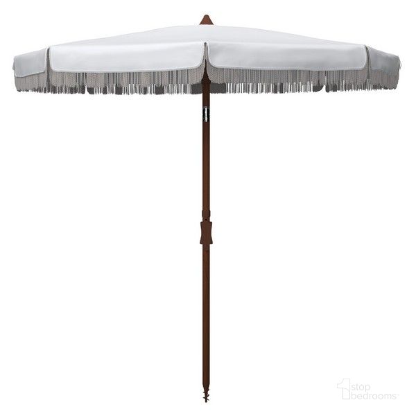 The appearance of Estonia 6.5 Ft Fringe Umbrella in White designed by Safavieh in the modern / contemporary interior design. This white piece of furniture  was selected by 1StopBedrooms from Estonia Collection to add a touch of cosiness and style into your home. Sku: PAT8500A. Material: Metal. Product Type: Umbrella. Image1