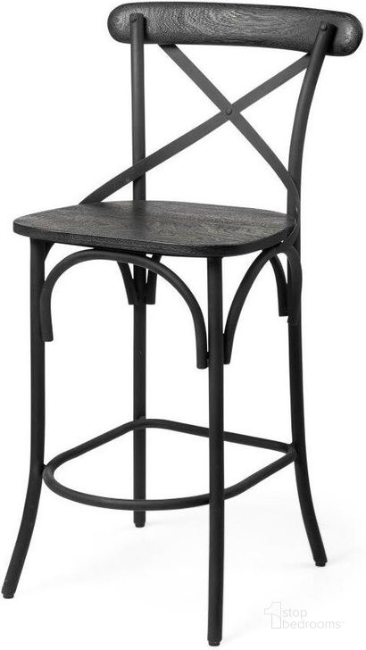 The appearance of Etienne 26.25 Inch Seat Height Black Wood Seat Black Metal Base Stool designed by Mercana in the modern / contemporary interior design. This black piece of furniture  was selected by 1StopBedrooms from Etienne Collection to add a touch of cosiness and style into your home. Sku: 68512. Material: Wood. Product Type: Barstool. Image1
