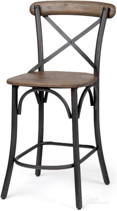 The appearance of Etienne 26.25 Inch Seat Height Brown Wood Seat Black Metal Base Stool designed by Mercana in the modern / contemporary interior design. This black and brown piece of furniture  was selected by 1StopBedrooms from Etienne Collection to add a touch of cosiness and style into your home. Sku: 67150. Material: Wood. Product Type: Barstool. Image1
