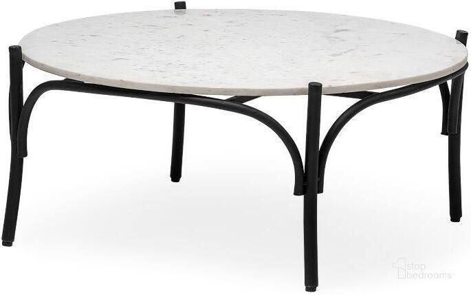 The appearance of Etienne 36 Inch Round White Marble Top Black Metal Base Coffee Table designed by Mercana in the modern / contemporary interior design. This white and black piece of furniture  was selected by 1StopBedrooms from Etienne Collection to add a touch of cosiness and style into your home. Sku: 68507-AB. Material: Metal. Product Type: Coffee Table. Image1