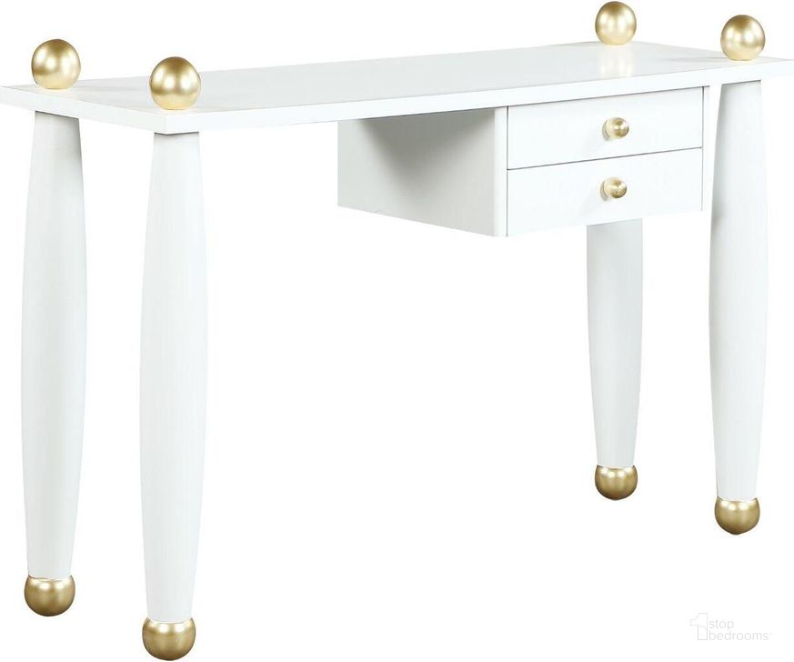 The appearance of Etro White and Gold Desk Or Console designed by Meridian in the modern / contemporary interior design. This white and gold piece of furniture  was selected by 1StopBedrooms from Etro Collection to add a touch of cosiness and style into your home. Sku: 429-T. Material: Wood. Product Type: Console Table. Image1