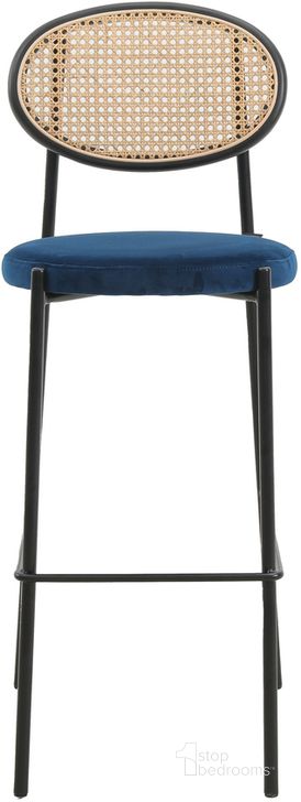 The appearance of Euston Wicker Barstool In Navy Blue designed by LeisureMod in the modern / contemporary interior design. This navy blue piece of furniture  was selected by 1StopBedrooms from Euston Collection to add a touch of cosiness and style into your home. Sku: EC29NBU. Material: Steel. Product Type: Barstool. Image1