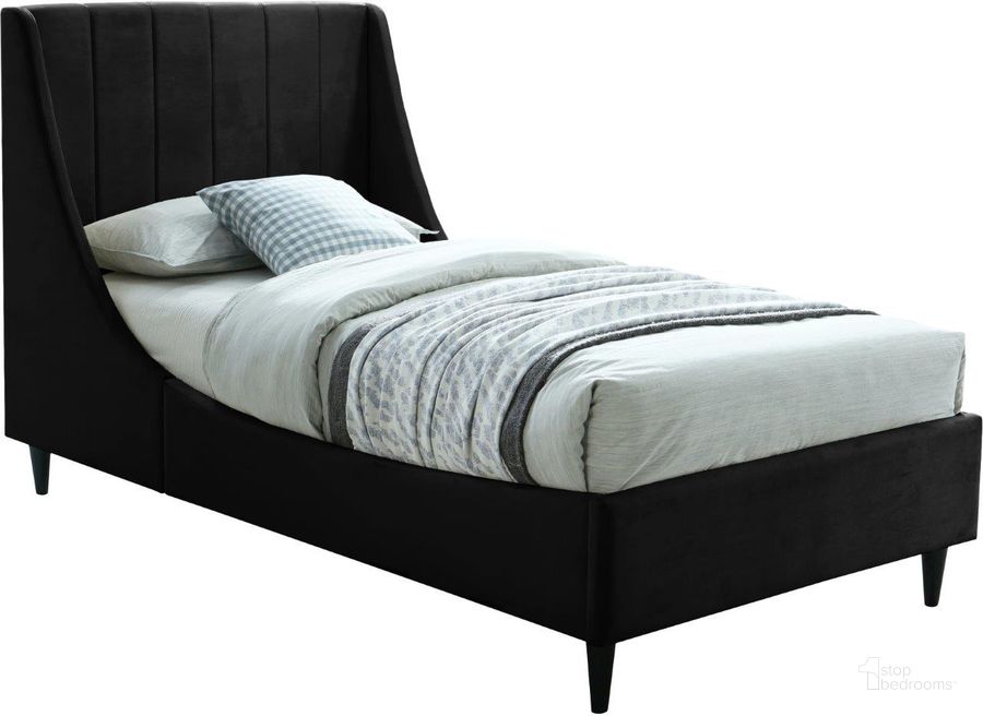 The appearance of Eva Velvet Twin Bed In Black designed by Meridian in the modern / contemporary interior design. This black piece of furniture  was selected by 1StopBedrooms from Eva Collection to add a touch of cosiness and style into your home. Sku: EvaBlack-T-1;EvaBlack-T-2. Product Type: Bed. Bed Size: Twin. Material: Velvet. Image1