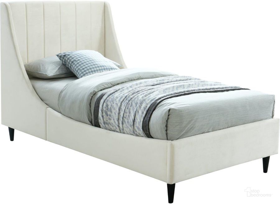 The appearance of Eva Velvet Twin Bed In Cream designed by Meridian in the modern / contemporary interior design. This cream velvet piece of furniture  was selected by 1StopBedrooms from Eva Collection to add a touch of cosiness and style into your home. Sku: EvaCream-T-1;EvaCream-T-2. Product Type: Bed. Bed Size: Twin. Material: Velvet. Image1