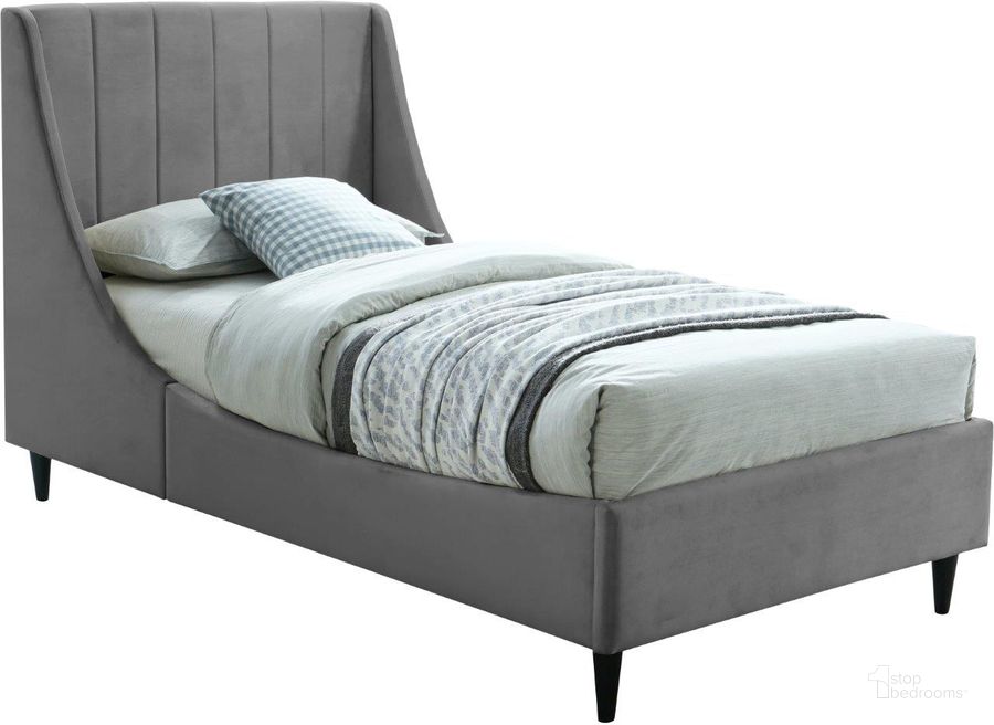 The appearance of Eva Velvet Twin Bed In Grey designed by Meridian in the modern / contemporary interior design. This grey piece of furniture  was selected by 1StopBedrooms from Eva Collection to add a touch of cosiness and style into your home. Sku: EvaGrey-T-1;EvaGrey-T-2. Product Type: Bed. Bed Size: Twin. Material: Velvet. Image1