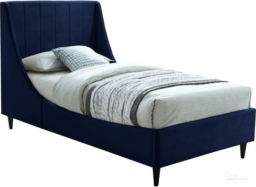 The appearance of Eva Velvet Twin Bed In Navy designed by Meridian in the modern / contemporary interior design. This navy piece of furniture  was selected by 1StopBedrooms from Eva Collection to add a touch of cosiness and style into your home. Sku: EvaNavy-T-1;EvaNavy-T-2. Product Type: Bed. Bed Size: Twin. Material: Velvet. Image1