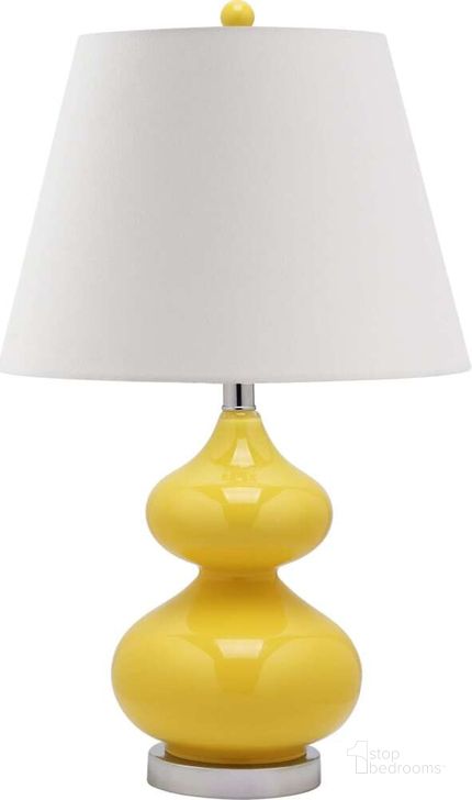 The appearance of Eva Yellow and Off-White 24 Inch Double Gourd Glass Lamp designed by Safavieh in the modern / contemporary interior design. This yellow piece of furniture  was selected by 1StopBedrooms from Eva Collection to add a touch of cosiness and style into your home. Sku: LITS4086H. Product Type: Table Lamp. Image1