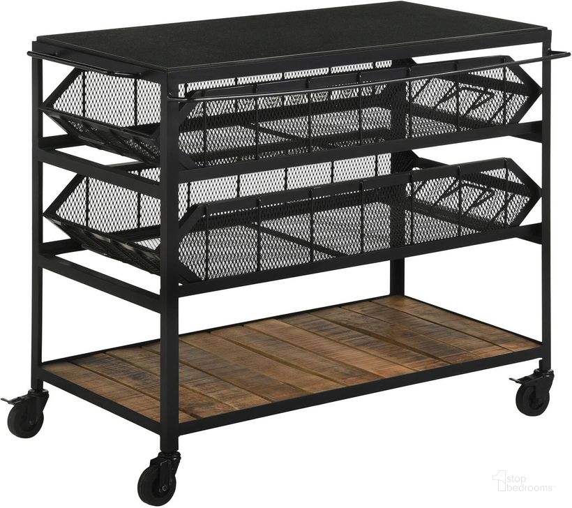 The appearance of Evander Accent Storage Cart with Casters In Natural and Black designed by Coaster in the industrial interior design. This natural/black piece of furniture  was selected by 1StopBedrooms from Evander Collection to add a touch of cosiness and style into your home. Sku: 953504. Material: Metal. Product Type: Kitchen Cart. Image1