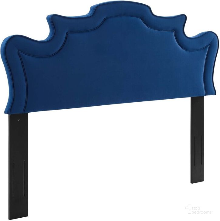 The appearance of Evangeline Performance Velvet Full/Queen Headboard In Navy designed by Modway in the  interior design. This navy piece of furniture  was selected by 1StopBedrooms from Evangeline Collection to add a touch of cosiness and style into your home. Sku: MOD-6572-NAV. Product Type: Headboard. Bed Size: Queen. Material: MDF. Image1