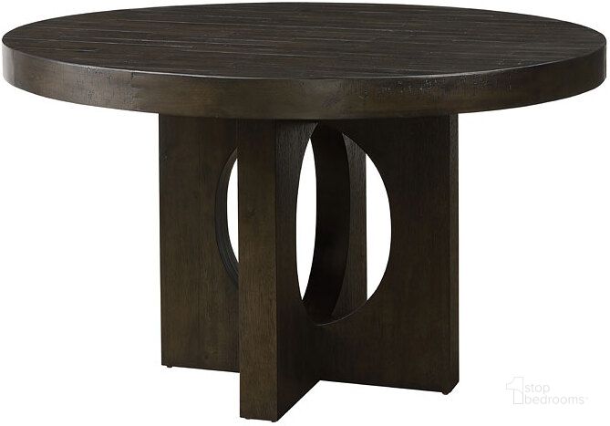 The appearance of Evansburg Distressed Walnut Dining Table 0qb24373070 designed by Isaac Tahari in the transitional interior design. This distressed walnut piece of furniture  was selected by 1StopBedrooms from Evansburg Collection to add a touch of cosiness and style into your home. Sku: 72215T;72216ST. Table Base Style: Pedestal. Table Top Shape: Round. Material: Wood. Product Type: Dining Table. Size: 50". Image1