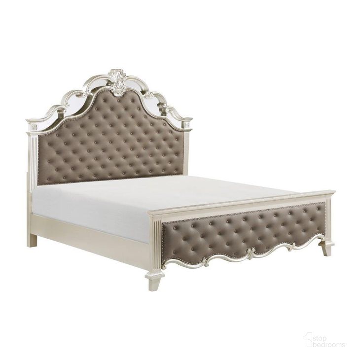 The appearance of Ever Champagne Queen Upholstered Panel Bed designed by Homelegance in the transitional interior design. This brown and beige piece of furniture  was selected by 1StopBedrooms from Ever Collection to add a touch of cosiness and style into your home. Sku: 1429-1;1429-2;1429-3. Bed Type: Panel Bed. Material: Wood. Product Type: Panel Bed. Bed Size: Queen. Image1