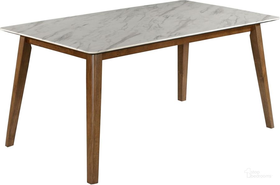 The appearance of Everett Marble And Natural Walnut Dining Table designed by Coaster in the transitional interior design. This brown piece of furniture  was selected by 1StopBedrooms from Everett Collection to add a touch of cosiness and style into your home. Sku: 192761. Table Base Style: Legs. Material: Wood. Product Type: Dining Table. Table Top Shape: Rectangular. Image1