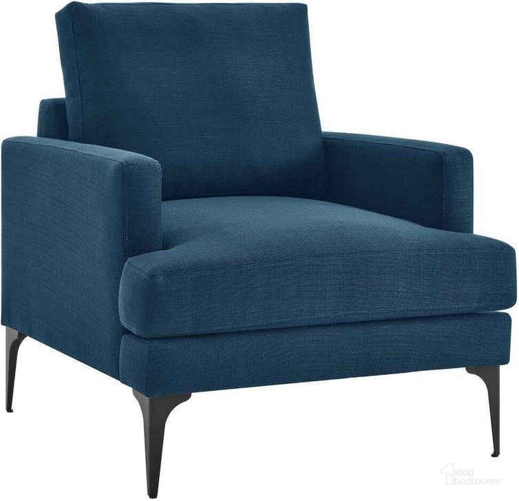 The appearance of Evermore Upholstered Fabric Armchair In Azure designed by Modway in the modern / contemporary interior design. This azure piece of furniture  was selected by 1StopBedrooms from Evermore Collection to add a touch of cosiness and style into your home. Sku: EEI-6003-AZU. Product Type: Accent Chair. Material: Plywood. Image1