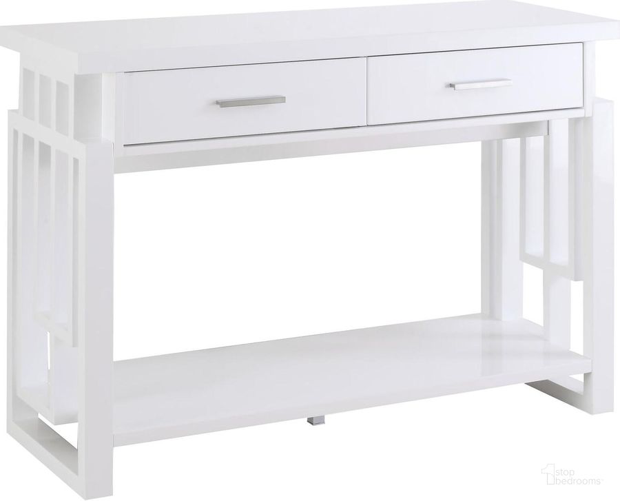 The appearance of Everridge White Sofa Table 0qe2317661 designed by Boho House in the modern / contemporary interior design. This white piece of furniture  was selected by 1StopBedrooms from Everridge Collection to add a touch of cosiness and style into your home. Sku: 705709. Material: Wood. Product Type: Sofa Table. Table Top Shape: Rectangular. Image1