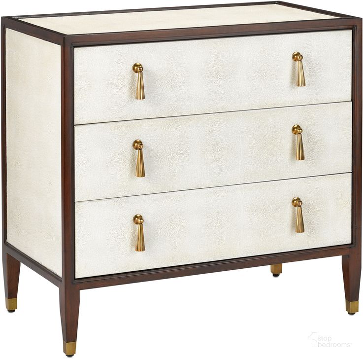 The appearance of Evie Shagreen Chest In Ivory designed by Currey & Company in the modern / contemporary interior design. This ivory piece of furniture  was selected by 1StopBedrooms from Evie Collection to add a touch of cosiness and style into your home. Sku: 3000-0141. Product Type: Chest. Material: Brass. Image1