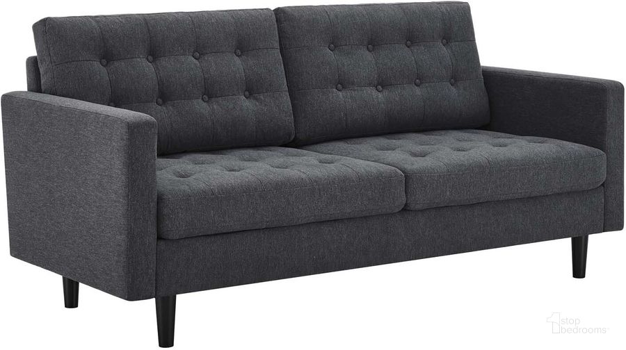 The appearance of Exalt Tufted Fabric Sofa EEI-4445-CHA designed by Modway in the modern / contemporary interior design. This charcoal piece of furniture  was selected by 1StopBedrooms from Exalt Collection to add a touch of cosiness and style into your home. Sku: EEI-4445-CHA. Material: Wood. Product Type: Sofa. Image1