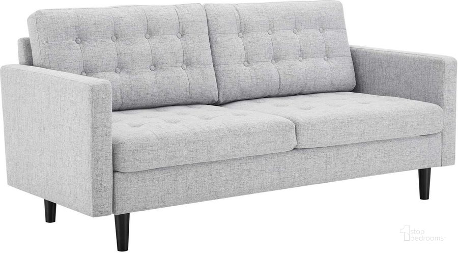 The appearance of Exalt Tufted Fabric Sofa EEI-4445-LGR designed by Modway in the modern / contemporary interior design. This light gray piece of furniture  was selected by 1StopBedrooms from Exalt Collection to add a touch of cosiness and style into your home. Sku: EEI-4445-LGR. Material: Wood. Product Type: Sofa. Image1