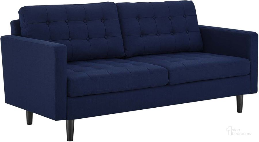 The appearance of Exalt Tufted Fabric Sofa EEI-4445-ROY designed by Modway in the modern / contemporary interior design. This royal blue piece of furniture  was selected by 1StopBedrooms from Exalt Collection to add a touch of cosiness and style into your home. Sku: EEI-4445-ROY. Material: Wood. Product Type: Sofa. Image1