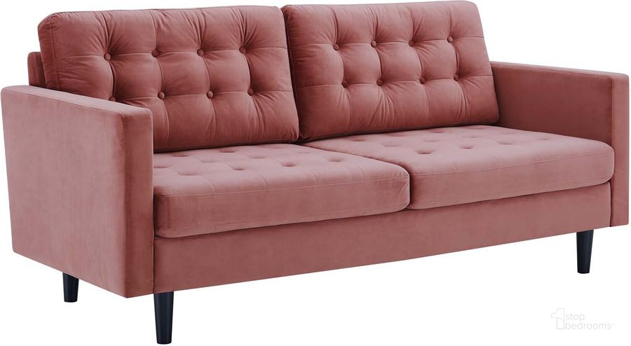 The appearance of Exalt Tufted Performance Velvet Sofa EEI-4444-DUS designed by Modway in the modern / contemporary interior design. This dusty rose piece of furniture  was selected by 1StopBedrooms from Exalt Collection to add a touch of cosiness and style into your home. Sku: EEI-4444-DUS. Material: Wood. Product Type: Sofa. Image1