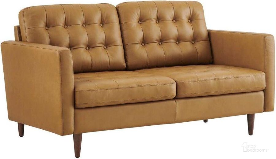 The appearance of Exalt Tufted Vegan Leather Loveseat In Tan designed by Modway in the transitional interior design. This tan piece of furniture  was selected by 1StopBedrooms from Exalt Collection to add a touch of cosiness and style into your home. Sku: EEI-6100-TAN. Material: Wood. Product Type: Loveseat. Image1