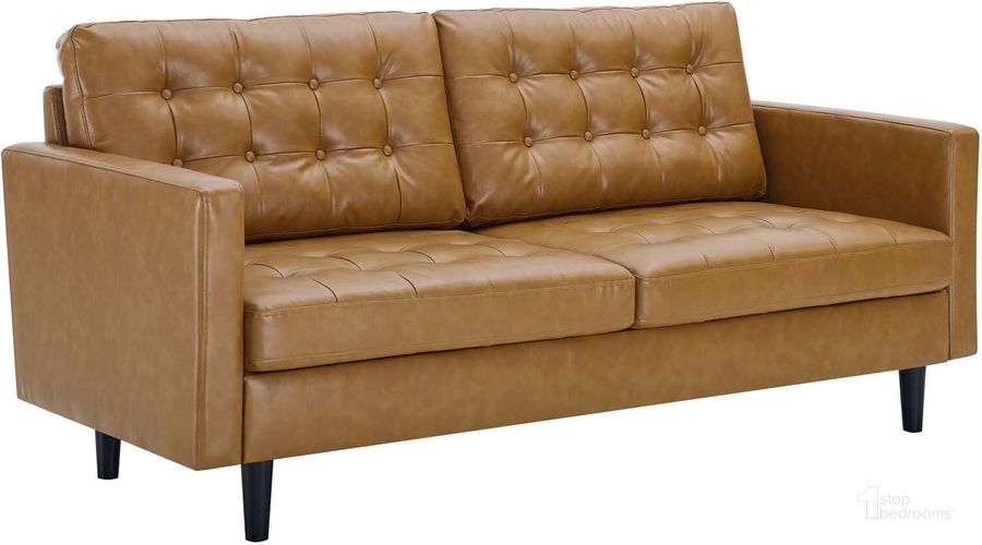 The appearance of Exalt Tufted Vegan Leather Sofa designed by Modway in the modern / contemporary interior design. This tan piece of furniture  was selected by 1StopBedrooms from Exalt Collection to add a touch of cosiness and style into your home. Sku: EEI-4446-TAN. Material: Wood. Product Type: Sofa. Image1