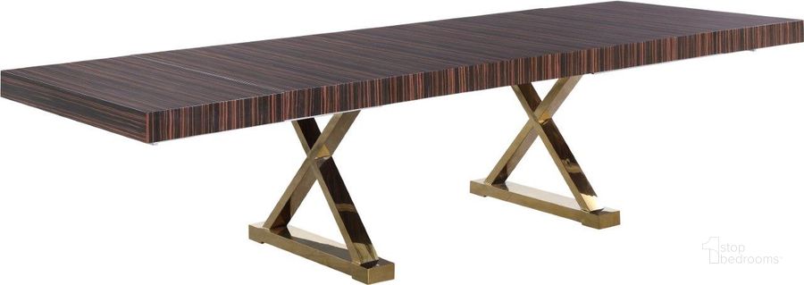 The appearance of Excel Brown Zebra Wood Veneer Lacquer Extendable Dining Table designed by Meridian in the modern / contemporary interior design. This brown piece of furniture  was selected by 1StopBedrooms from Excel Collection to add a touch of cosiness and style into your home. Sku: 996-T-1;996-T-2;996-T-3. Table Base Style: Double Pedestal. Product Type: Dining Table. Table Top Shape: Rectangular. Material: Stainless Steel. Image1