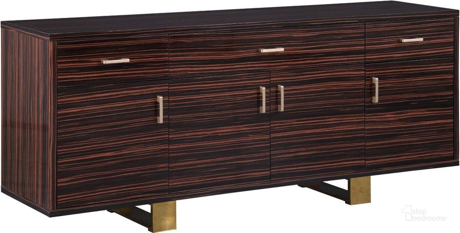 The appearance of Excel Brown Zebra Wood Veneer Lacquer Sideboard/Buffet designed by Meridian in the modern / contemporary interior design. This brown piece of furniture  was selected by 1StopBedrooms from Excel Collection to add a touch of cosiness and style into your home. Sku: 357. Product Type: Buffets, Sideboards and Server. Material: Stainless Steel. Image1