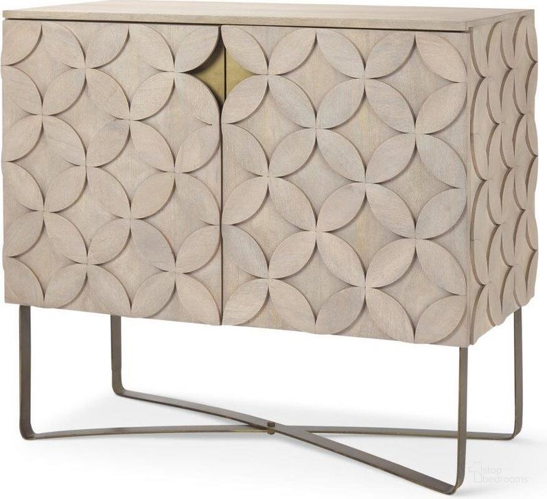 The appearance of Excelsior Light Brown Wood Gold Iron Base Accent Cabinet designed by Mercana in the modern / contemporary interior design. This brown and gold piece of furniture  was selected by 1StopBedrooms from Excelsior Collection to add a touch of cosiness and style into your home. Sku: 69929. Material: Wood. Product Type: Accent Cabinet. Image1