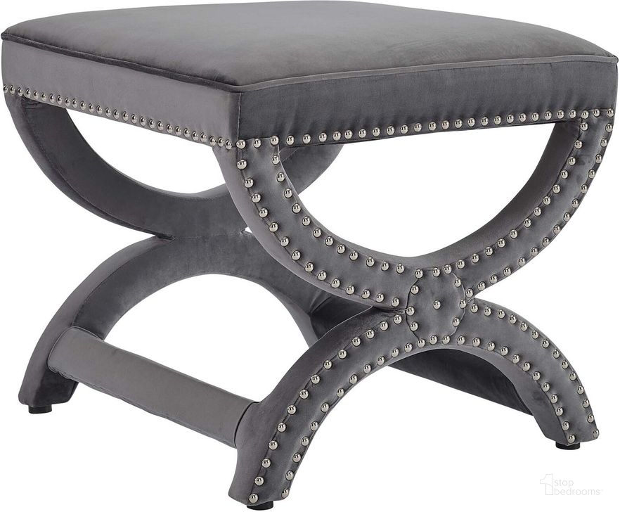 The appearance of Expound Gray Upholstered Nailhead Trim Performance Velvet Ottoman designed by Modway in the modern / contemporary interior design. This gray piece of furniture  was selected by 1StopBedrooms from Expound Collection to add a touch of cosiness and style into your home. Sku: EEI-3068-GRY. Material: Wood. Product Type: Ottoman. Image1