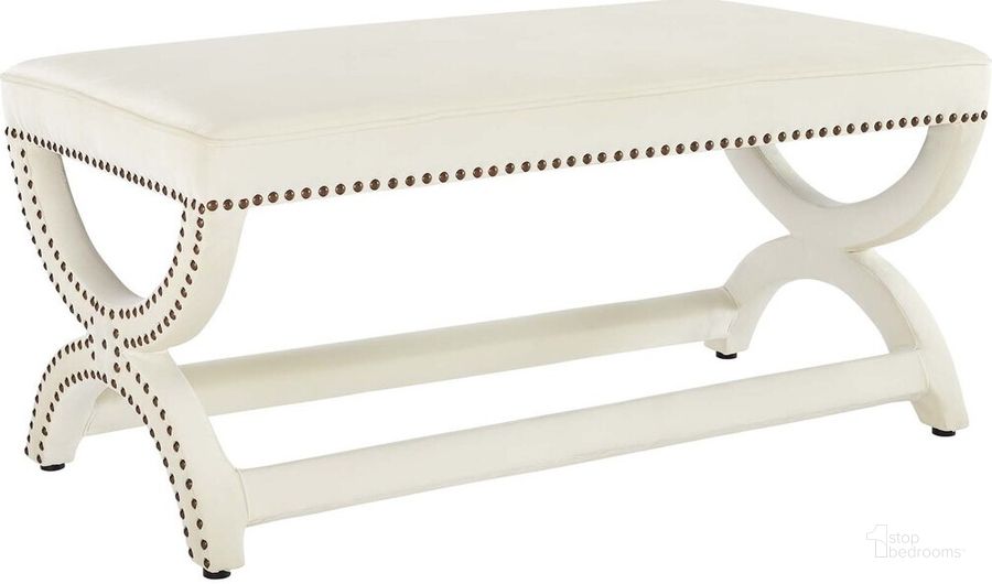 The appearance of Expound Upholstered Nailhead Trim Performance Velvet Bench In Ivory designed by Modway in the modern / contemporary interior design. This ivory piece of furniture  was selected by 1StopBedrooms from Expound Collection to add a touch of cosiness and style into your home. Sku: EEI-3069-IVO. Material: Wood. Product Type: Bench. Image1