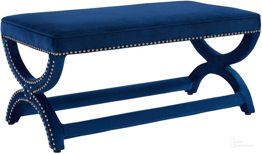 The appearance of Expound Upholstered Nailhead Trim Performance Velvet Bench In Navy designed by Modway in the modern / contemporary interior design. This navy piece of furniture  was selected by 1StopBedrooms from Expound Collection to add a touch of cosiness and style into your home. Sku: EEI-3069-NAV. Material: Wood. Product Type: Bench. Image1
