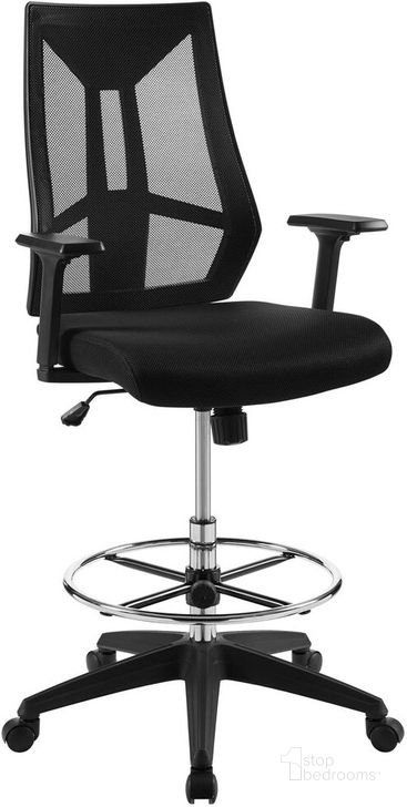 The appearance of Extol Mesh Drafting Chair In Black designed by Modway in the modern / contemporary interior design. This black piece of furniture  was selected by 1StopBedrooms from Extol Collection to add a touch of cosiness and style into your home. Sku: EEI-3192-BLK. Product Type: Office Chair. Material: Foam. Image1