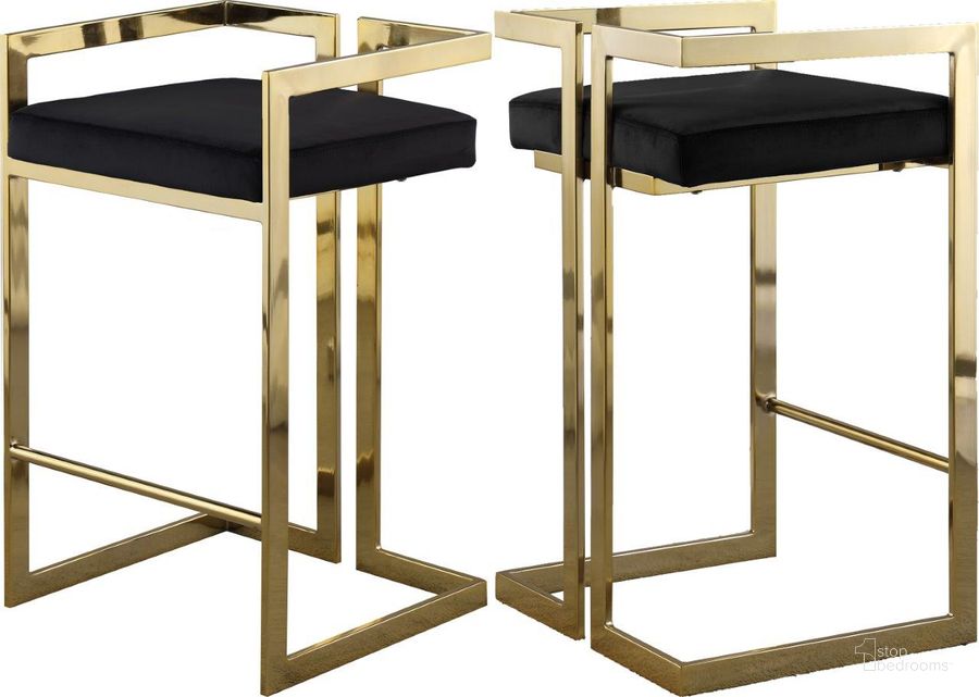 The appearance of Ezra Black Velvet Stool 912Black-C Set of 2 designed by Meridian in the modern / contemporary interior design. This black velvet piece of furniture  was selected by 1StopBedrooms from Ezra Collection to add a touch of cosiness and style into your home. Sku: 912Black-C. Product Type: Barstool. Material: Velvet. Image1